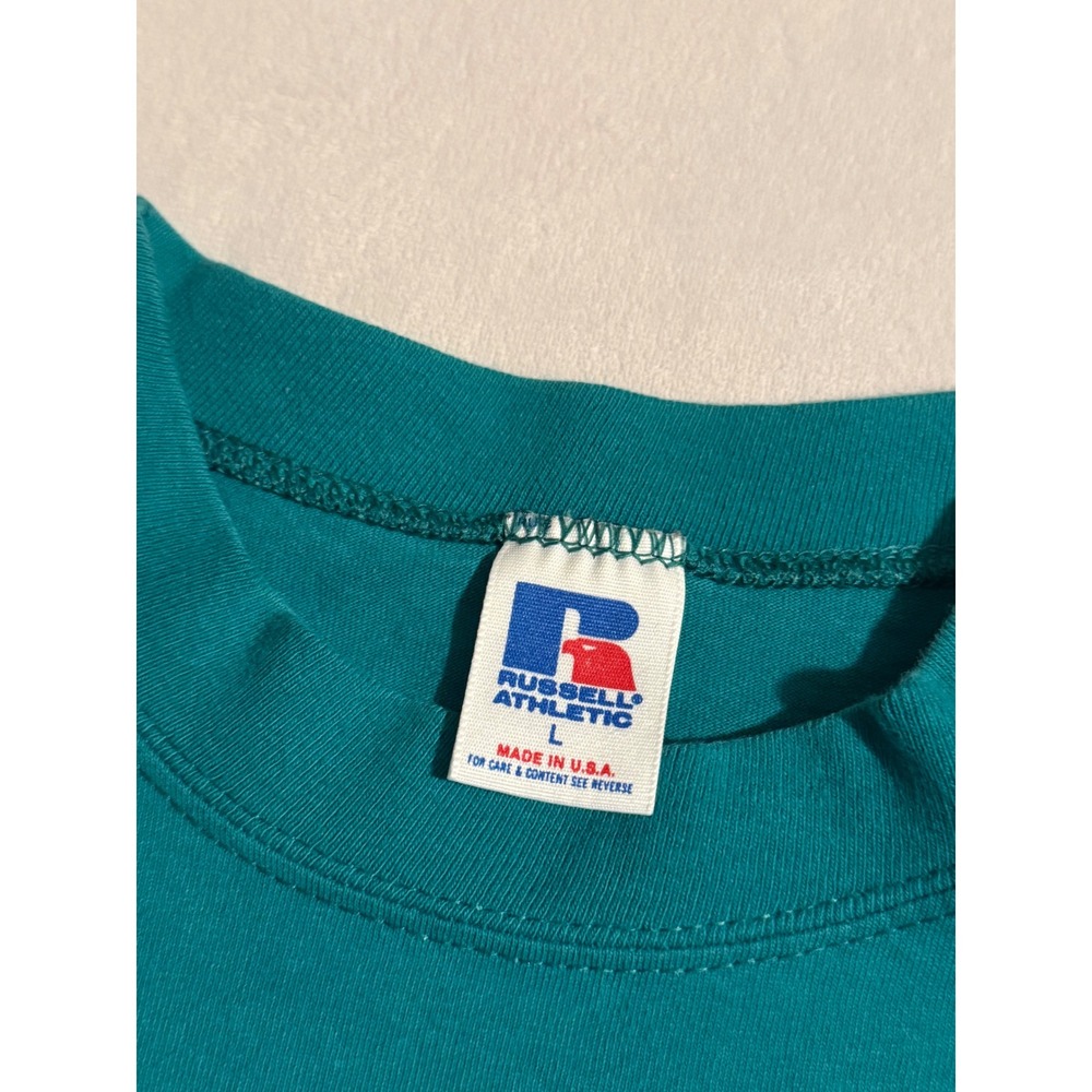 Vintage Russell Athletic Iowa Gram Floral T Shirt Teal Single Stitch USA Mens L - Picture 5 of 8